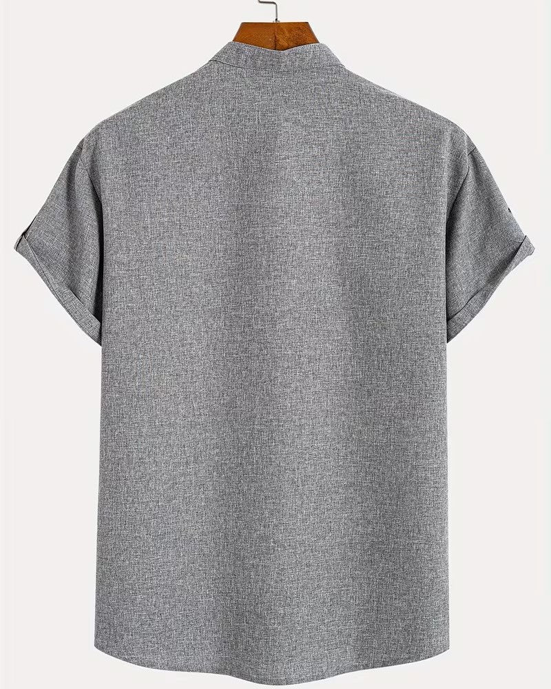 Camicia Uomo Collo Coreano Stampata Manica Corta