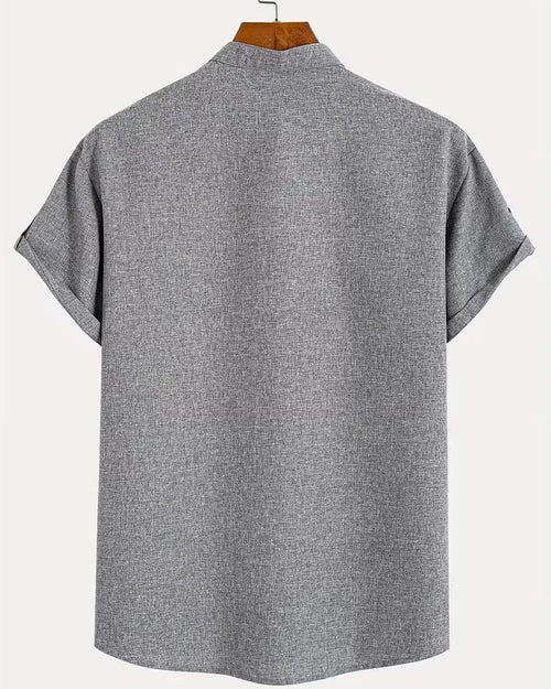 Camicia Uomo Collo Coreano Stampata Manica Corta