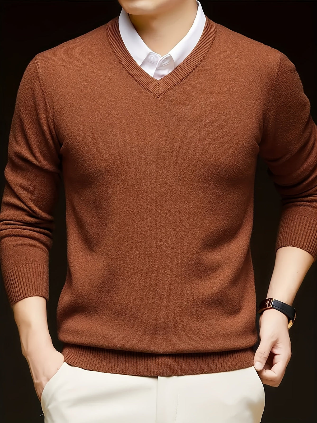 Maglione Uomo in Maglia a V Caldo per Autunno e Inverno