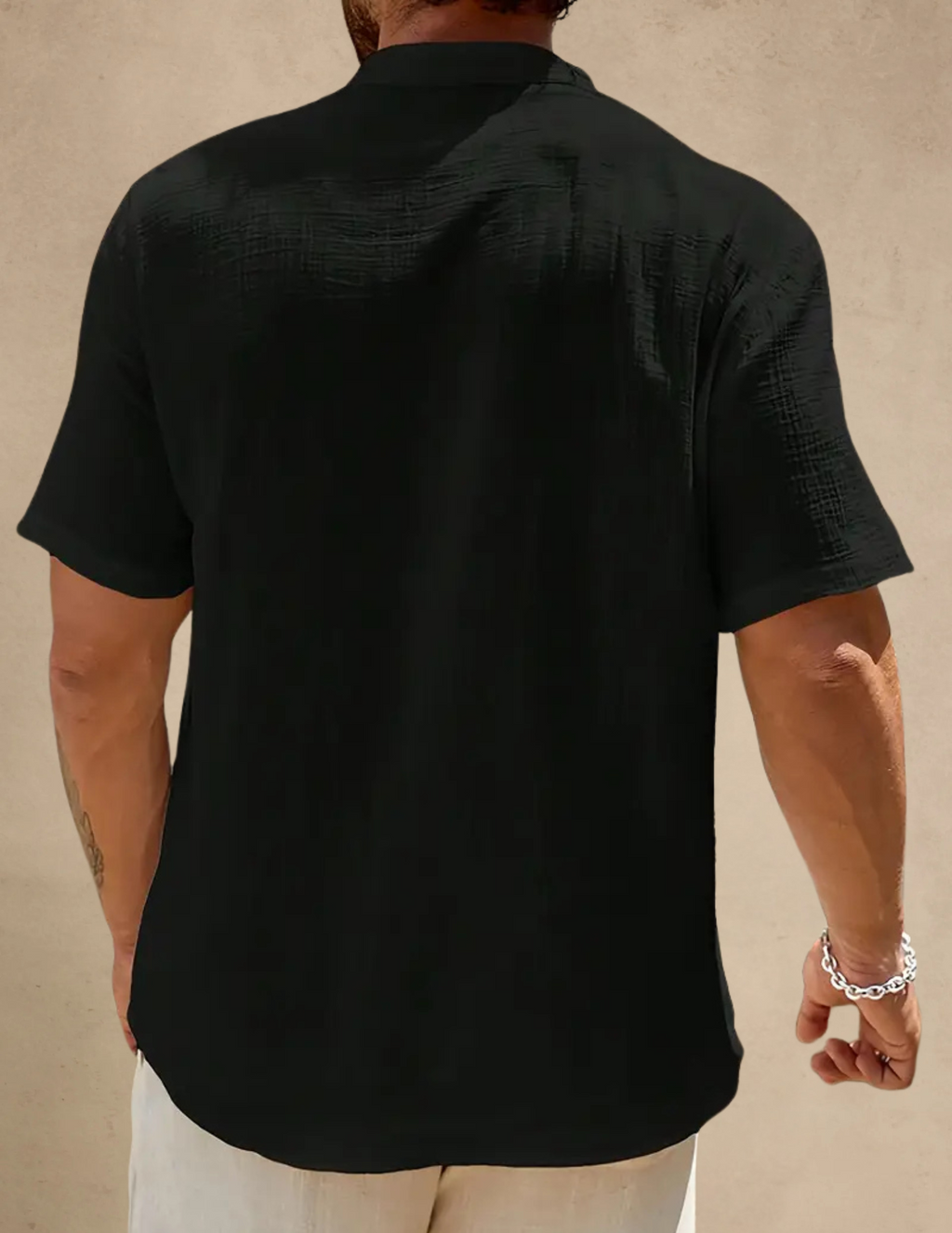 Camicia Uomo Manica Corta con Scollo a V