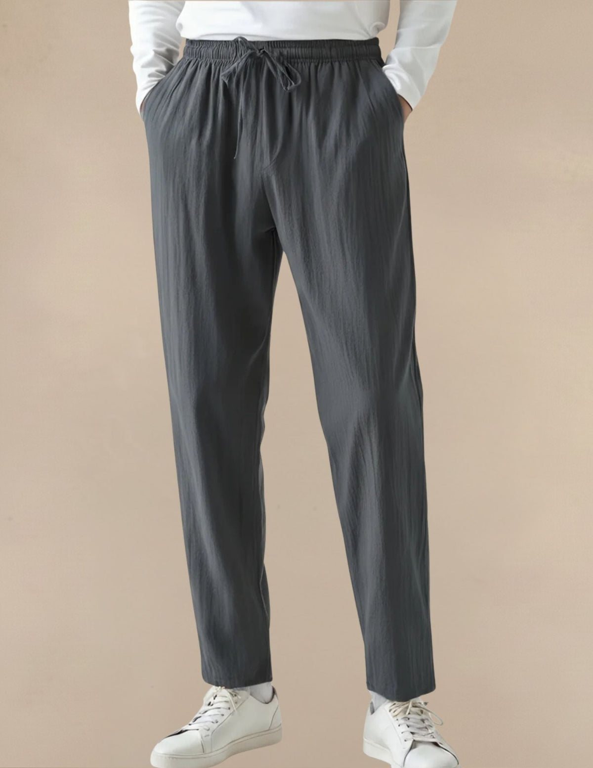 Pantaloni Uomo in Lino e Cotone con Elastico e Coulisse