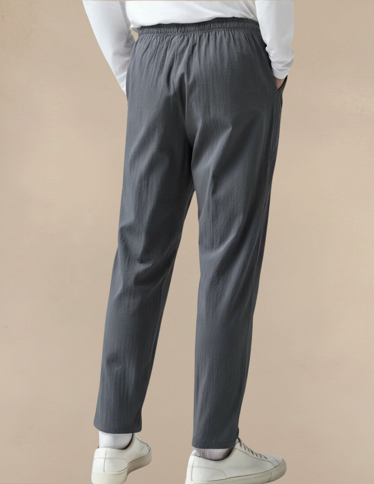 Pantaloni Uomo in Lino e Cotone con Elastico e Coulisse