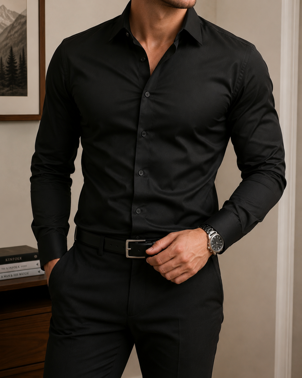 Camicia Uomo Elasticizzata a Manica Lunga