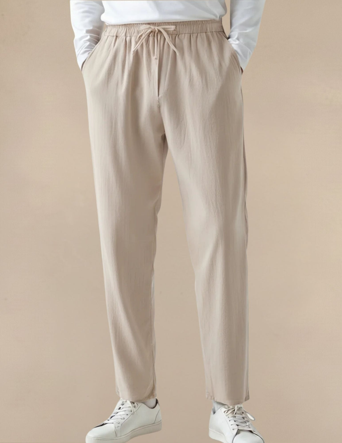 Pantaloni Uomo in Lino e Cotone con Elastico e Coulisse