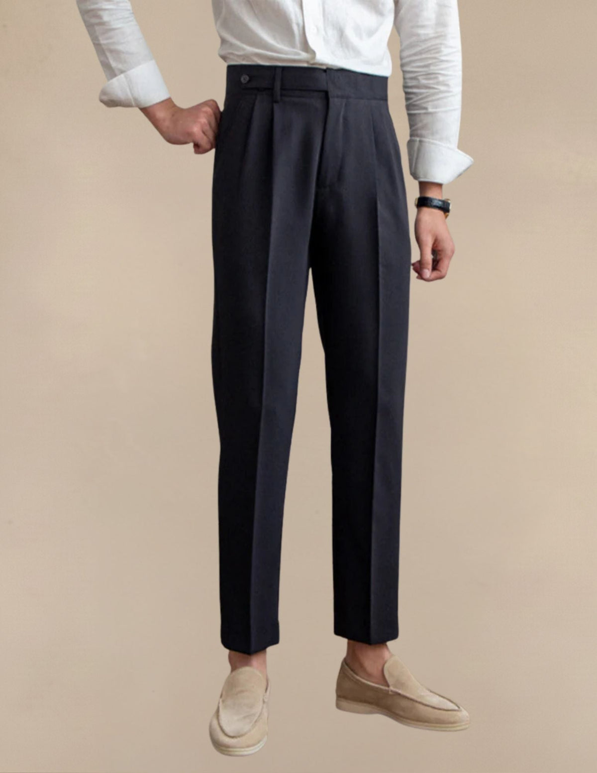 Pantaloni Uomo Classici a Vita Alta Regolabile