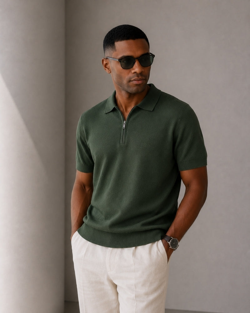 Polo Uomo con Zip e Dettagli Mesh