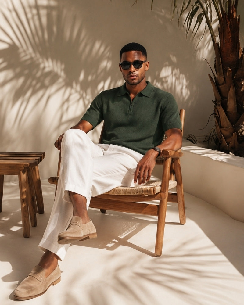 Polo Uomo con Zip e Dettagli Mesh