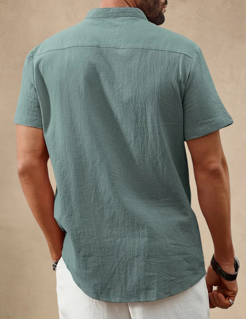 Camicia Uomo Collo Coreano Manica Corta Casual Verde