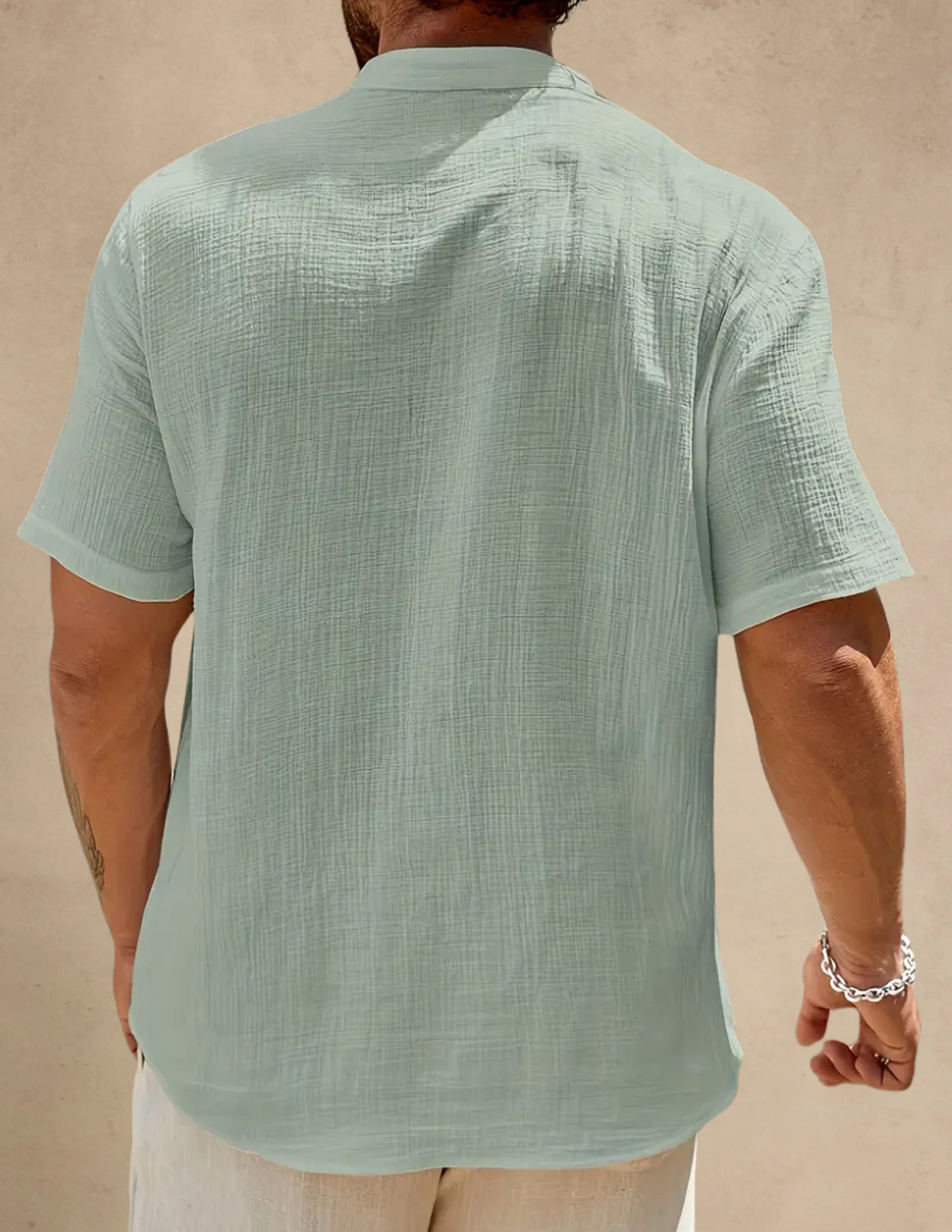 Camicia Uomo Manica Corta con Scollo a V
