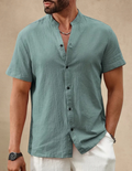 Camicia Uomo Collo Coreano Manica Corta Casual Verde