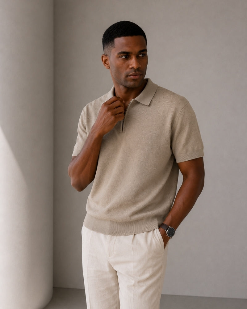 Polo Uomo con Zip e Dettagli Mesh