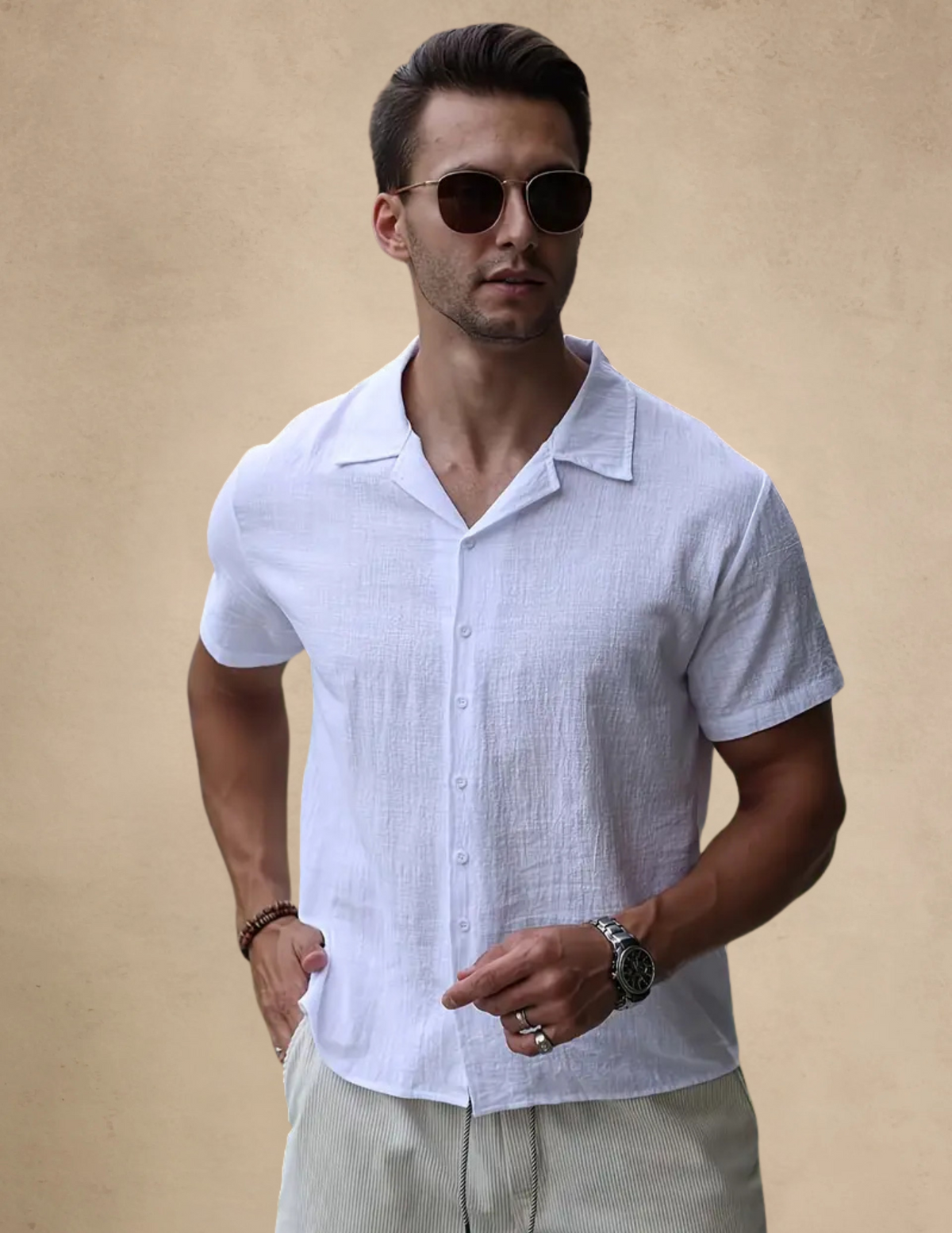 Camicia di Lino Uomo Manica Corta