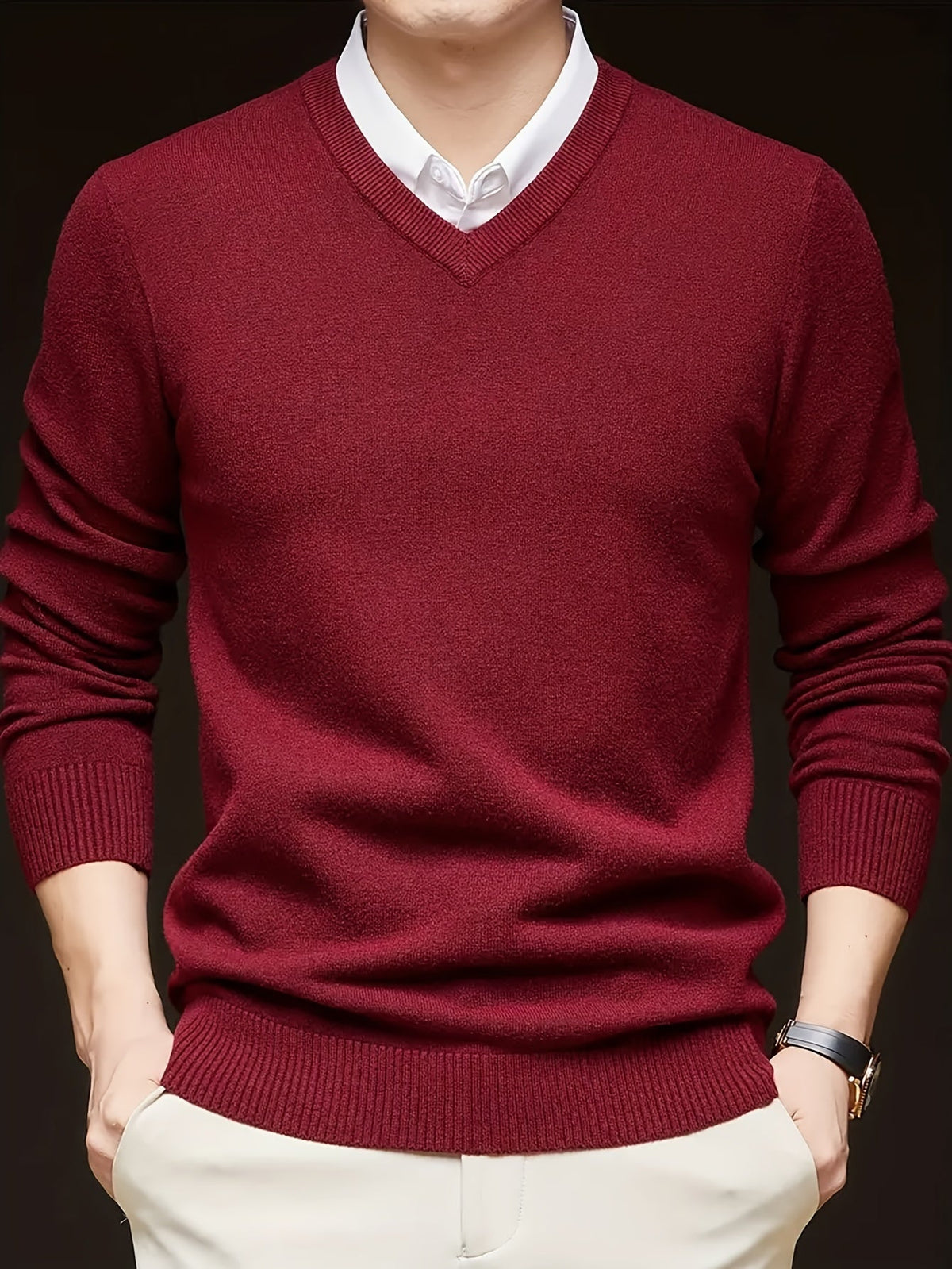 Maglione Uomo in Maglia a V Caldo per Autunno e Inverno