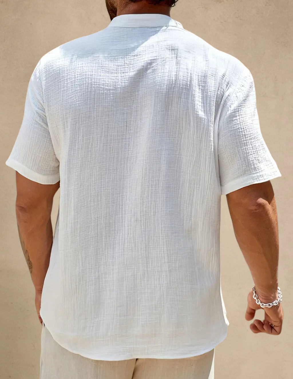 Camicia Uomo Manica Corta con Scollo a V