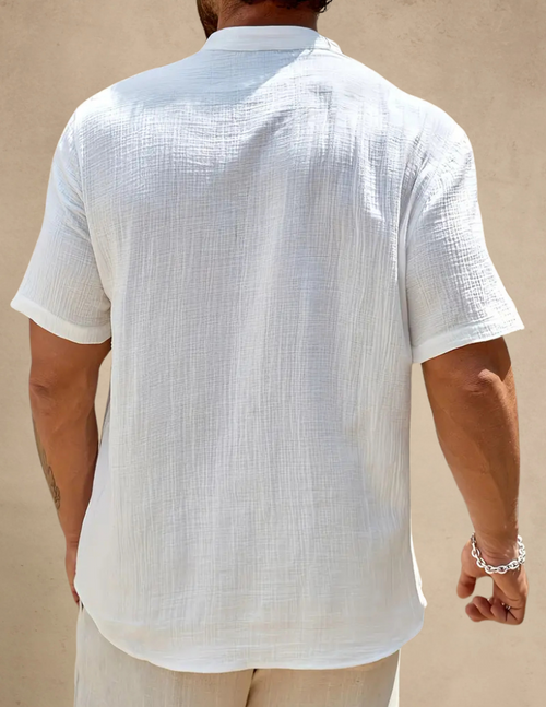 Camicia Uomo Manica Corta con Scollo a V