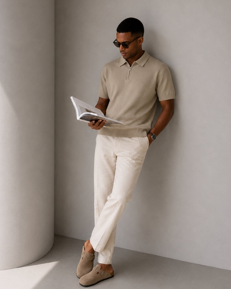 Polo Uomo con Zip e Dettagli Mesh