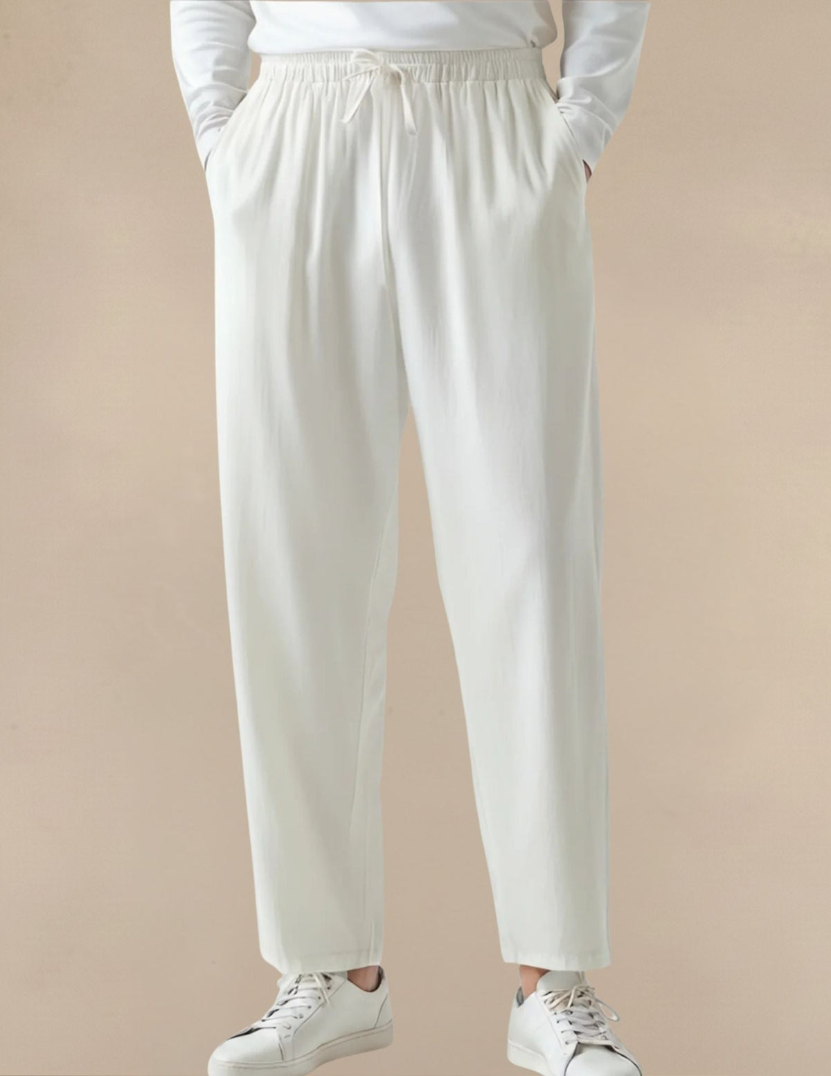 Pantaloni Uomo in Lino e Cotone con Elastico e Coulisse