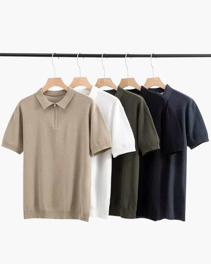 Polo Uomo con Zip e Dettagli Mesh