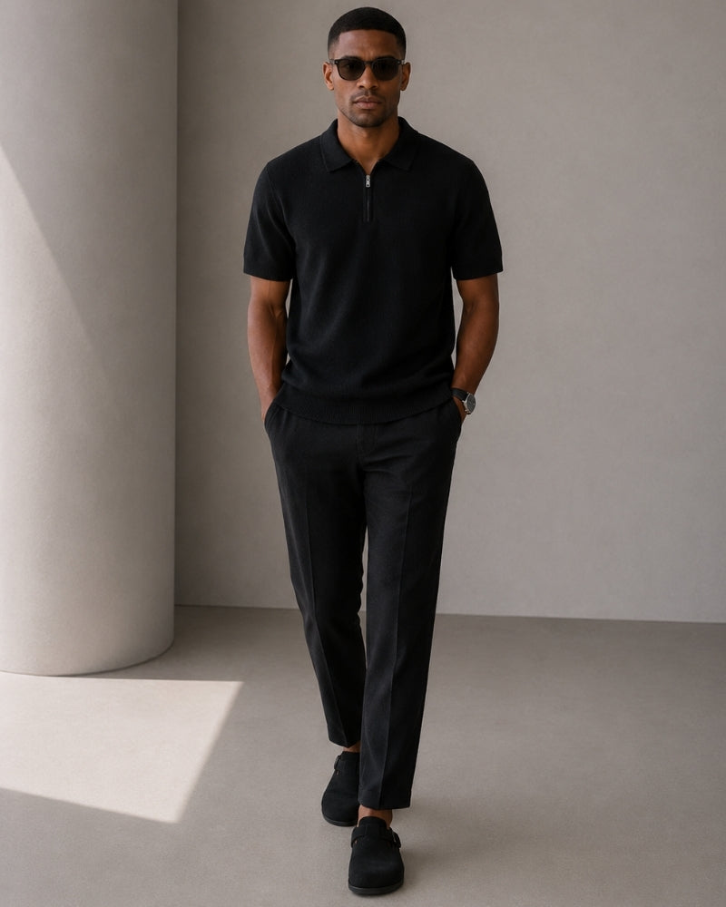 Polo Uomo con Zip e Dettagli Mesh