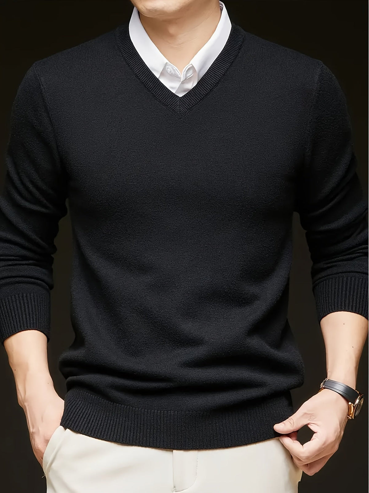 Maglione Uomo in Maglia a V Caldo per Autunno e Inverno