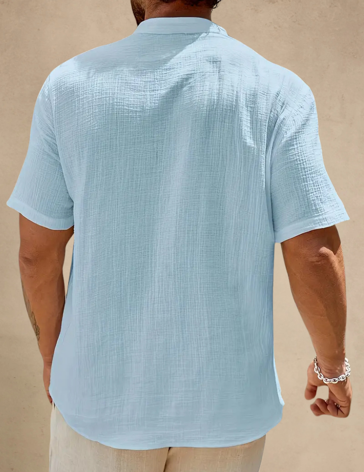 Camicia Uomo Manica Corta con Scollo a V