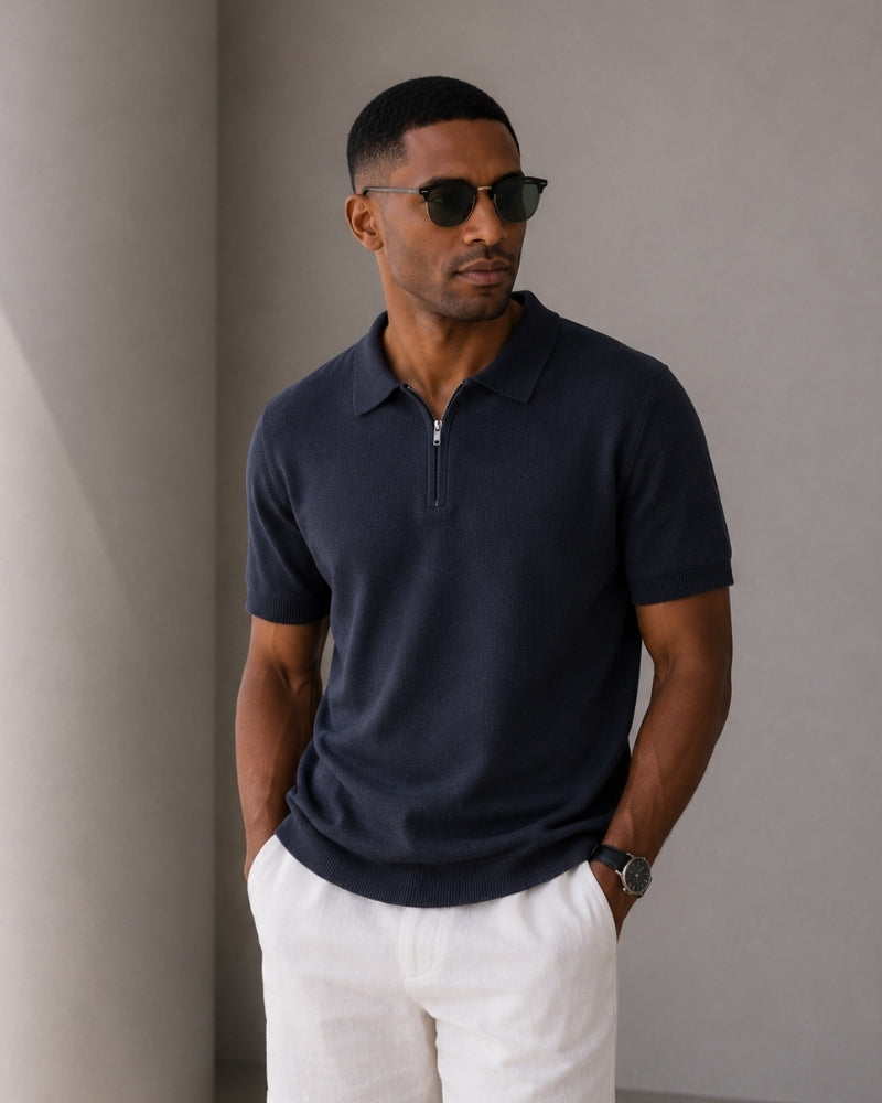 Polo Uomo con Zip e Dettagli Mesh