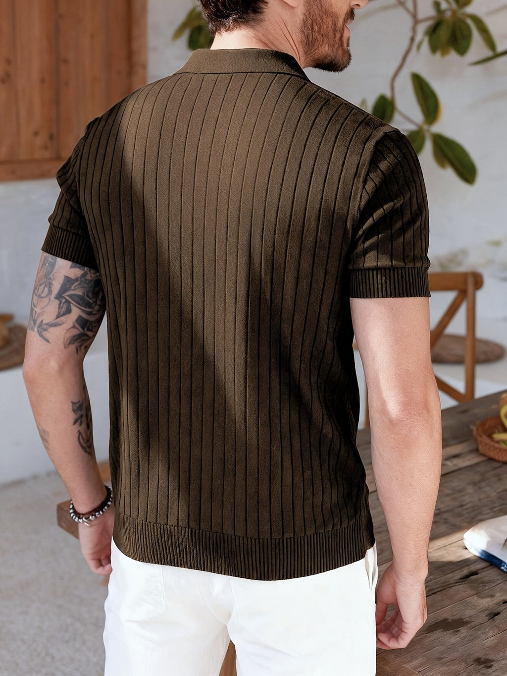 Polo Uomo in Maglia a Righe Verticali con Revers