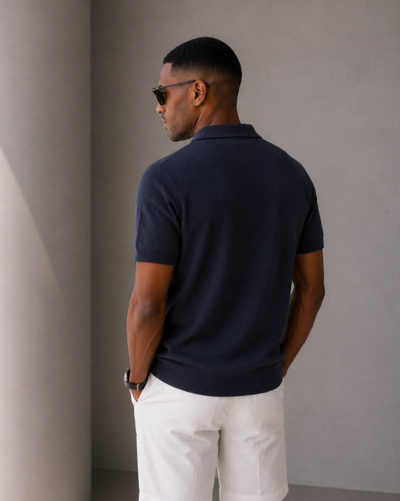 Polo Uomo con Zip e Dettagli Mesh