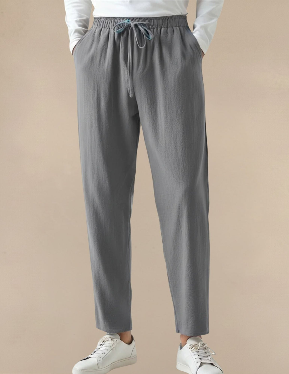 Pantaloni Uomo in Lino e Cotone con Elastico e Coulisse