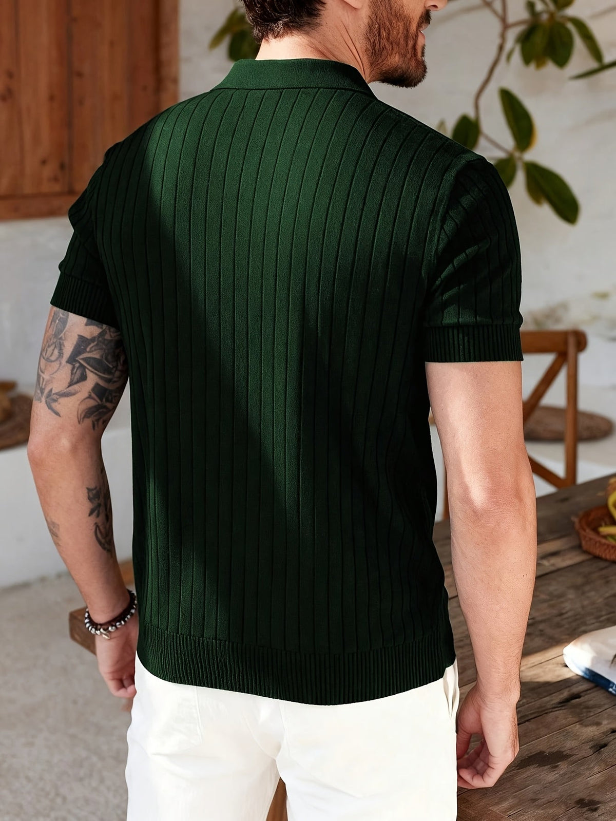 Polo Uomo in Maglia a Righe Verticali con Revers