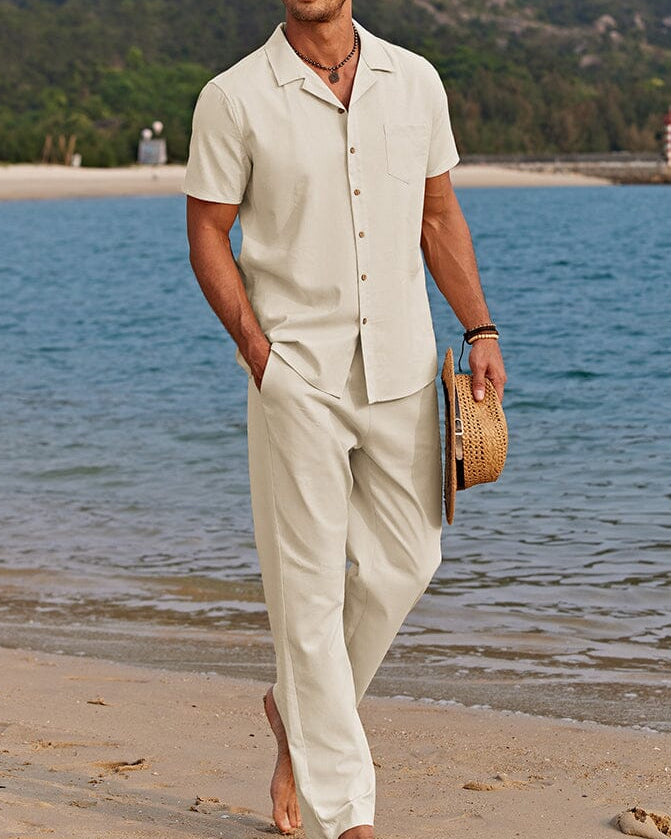 Completo Estivo Uomo Camicia Manica Corta e Pantaloni