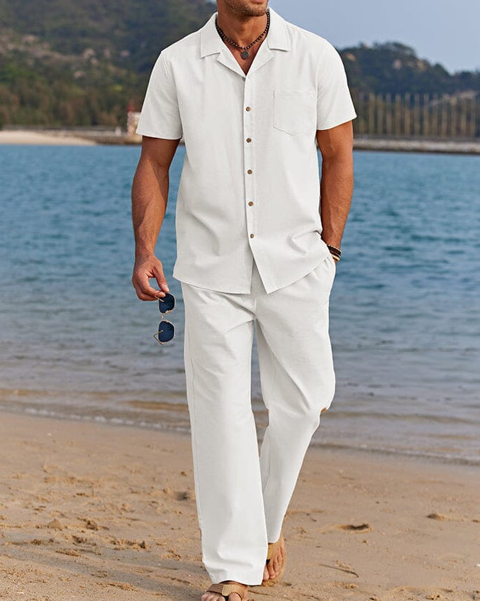 Completo Estivo Uomo Camicia Manica Corta e Pantaloni