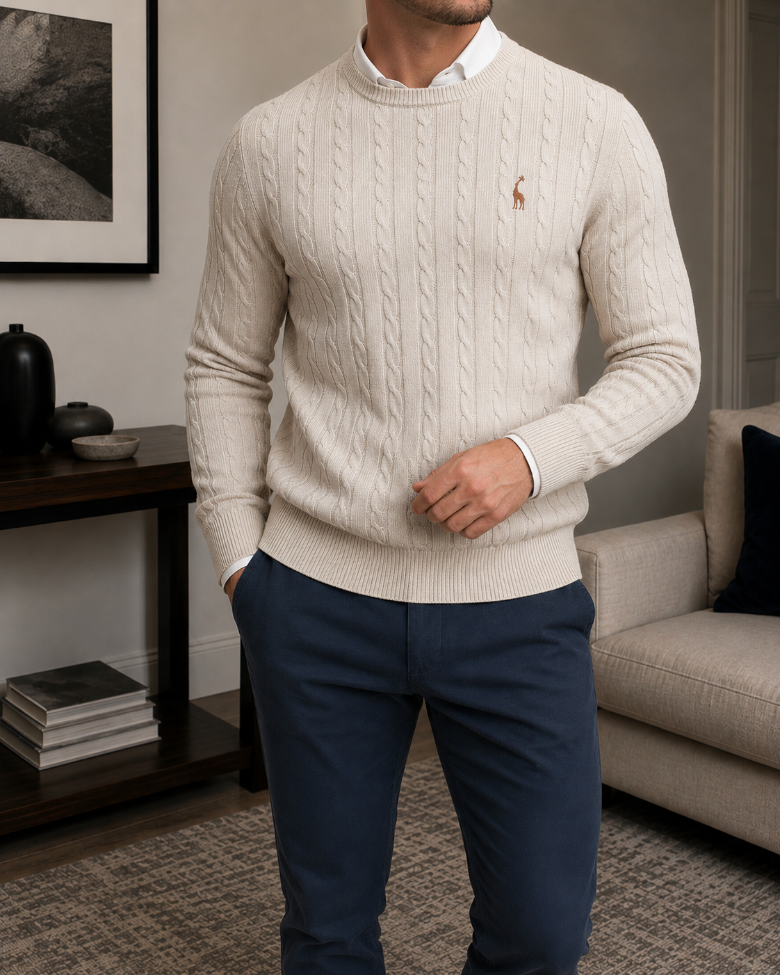 Maglione Uomo Girocollo a Trecce
