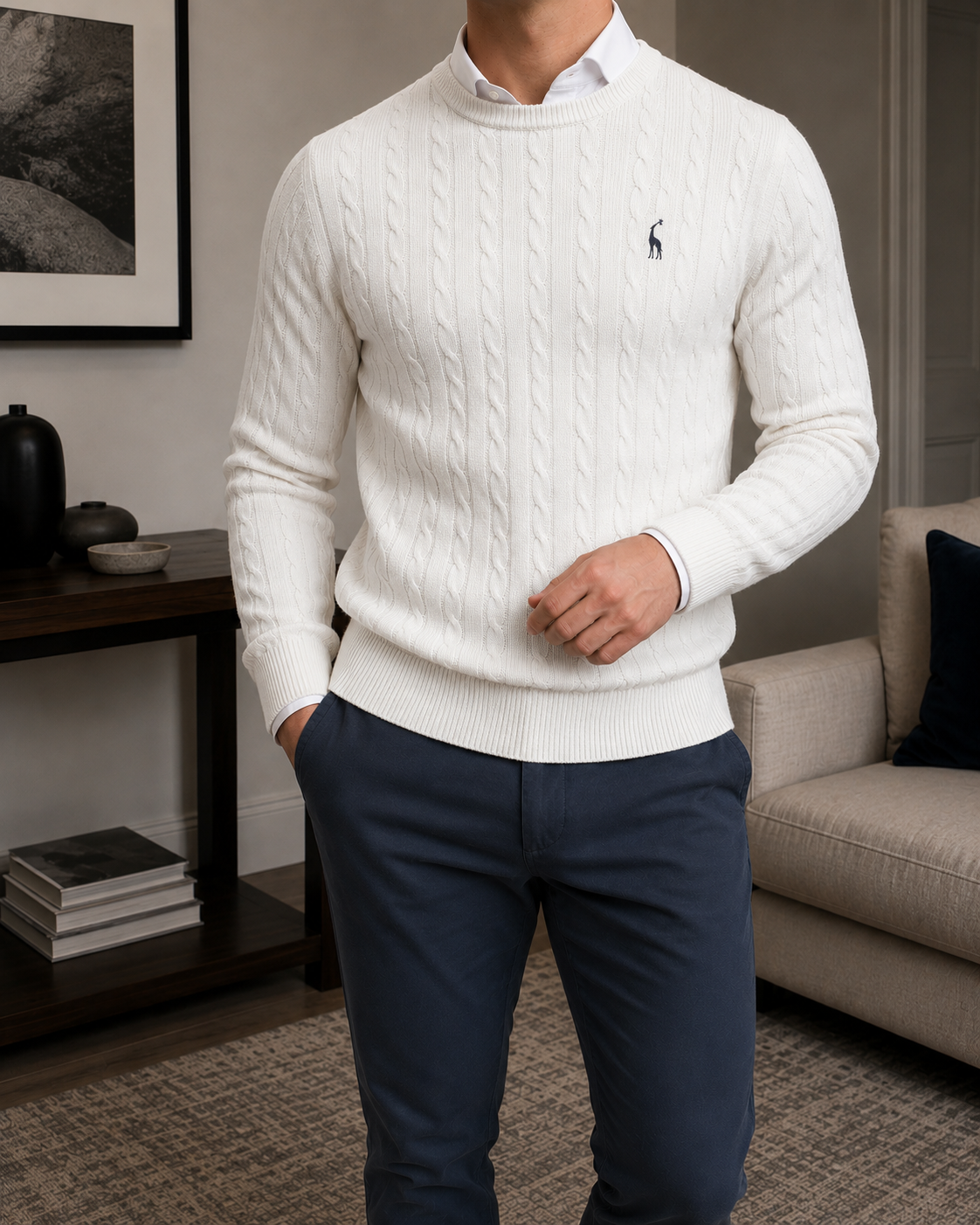 Maglione Uomo Girocollo a Trecce