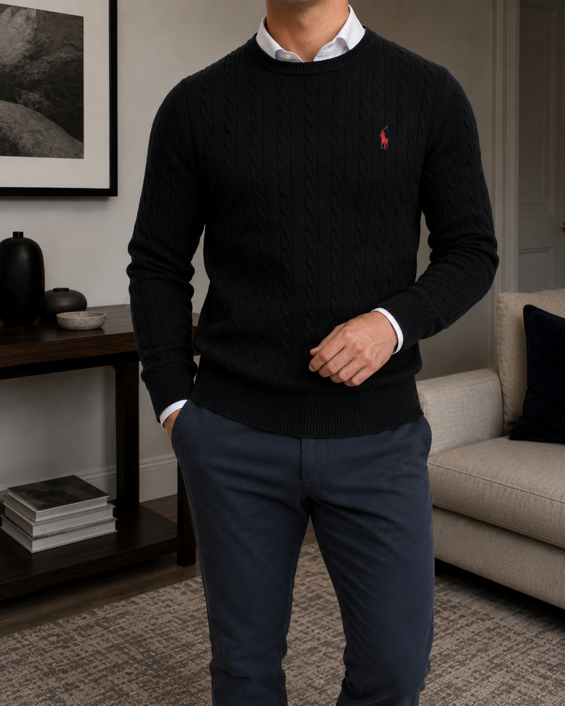 Maglione Uomo Girocollo a Trecce
