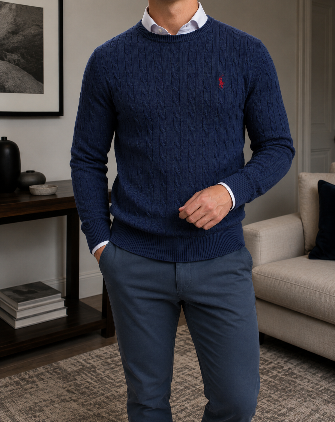 Maglione Uomo Girocollo a Trecce