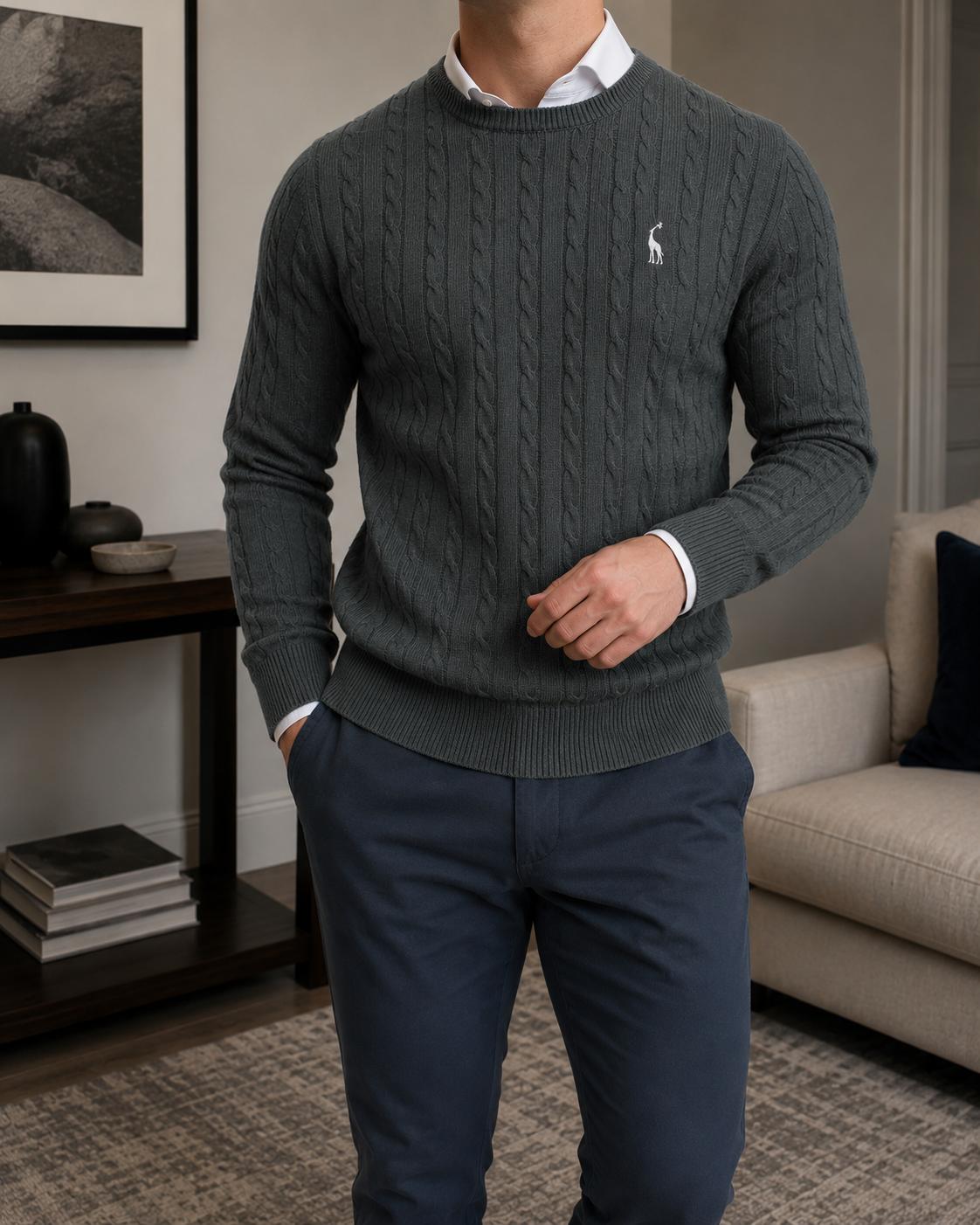 Maglione Uomo Girocollo a Trecce