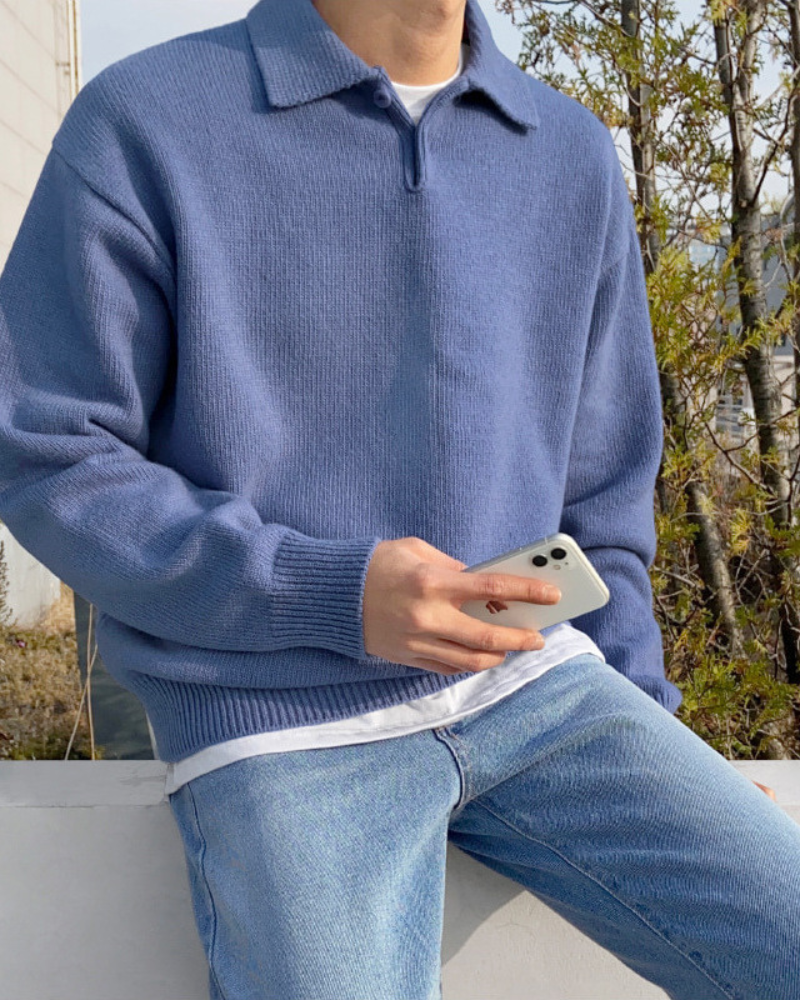 Maglione Uomo in Lana con Zip e Bottoni