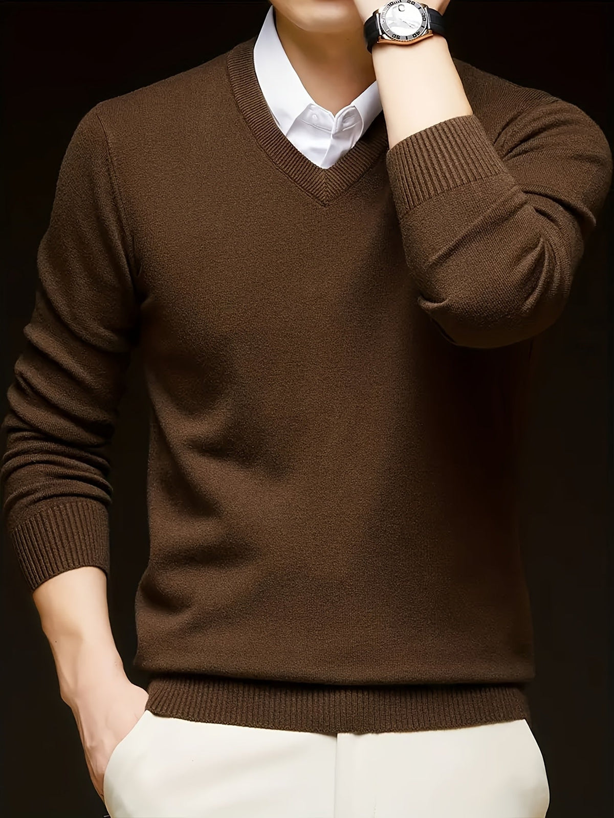 Maglione Uomo in Maglia a V Caldo per Autunno e Inverno