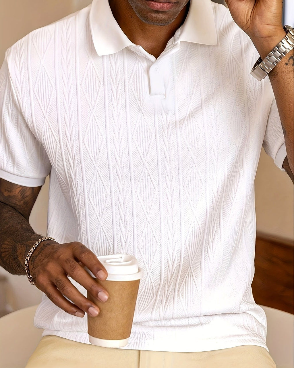 Polo Uomo Jacquard Tinta Unita Traspirante Elegante