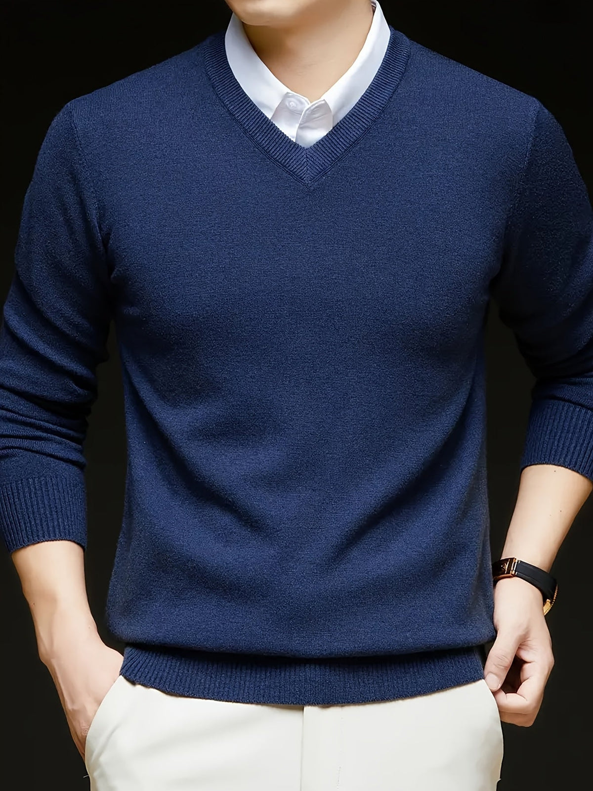 Maglione Uomo in Maglia a V Caldo per Autunno e Inverno