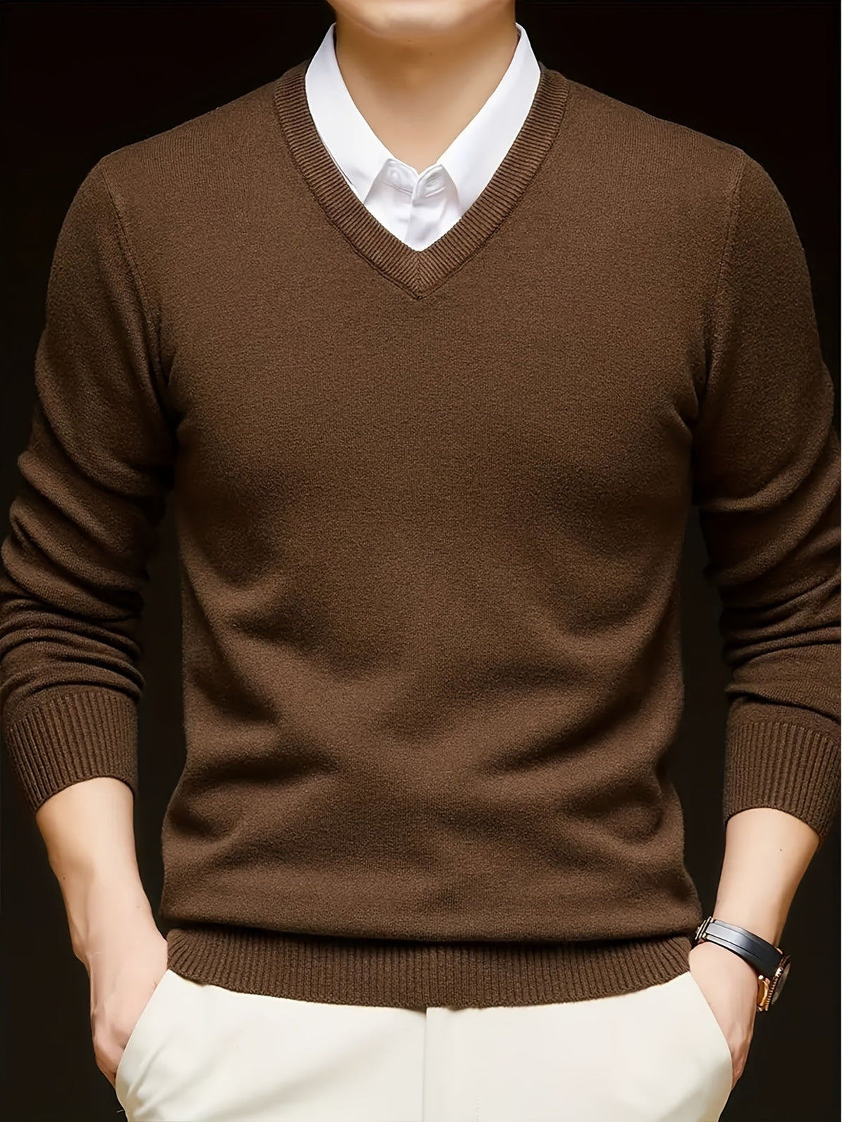 Maglione Uomo in Maglia a V Caldo per Autunno e Inverno