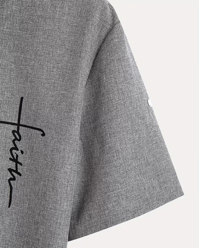 Camicia Uomo Collo Coreano Stampata Manica Corta