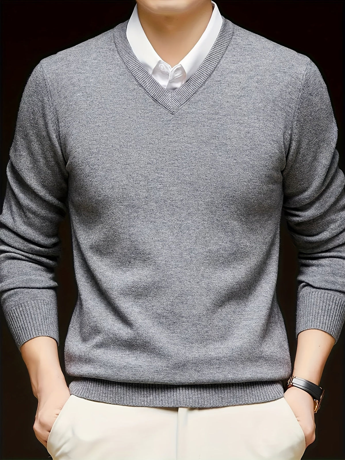 Maglione Uomo in Maglia a V Caldo per Autunno e Inverno