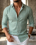 Camicia Uomo a Righe Vintage Manica Lunga Stile Retro