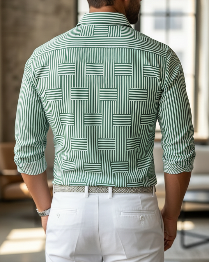 Camicia Uomo a Righe Vintage Manica Lunga Stile Retro