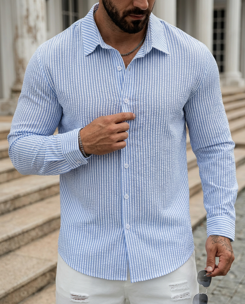 Camicia Uomo a Righe Manica Lunga da Ufficio