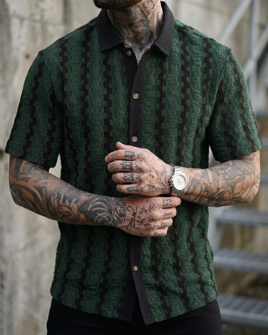 Camicia Uomo a Righe Colorate Manica Corta