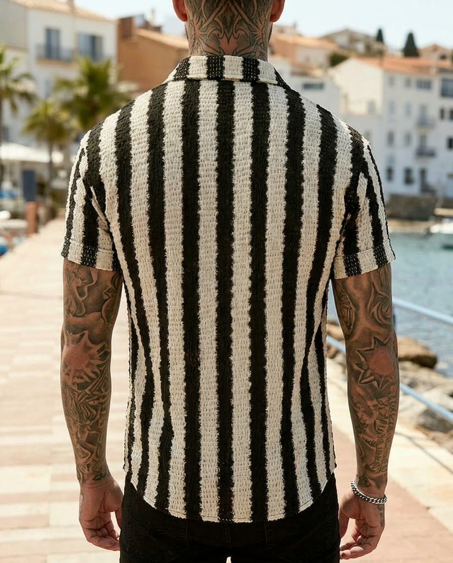 Camicia Uomo a Righe Manica Corta Taglio Ampio