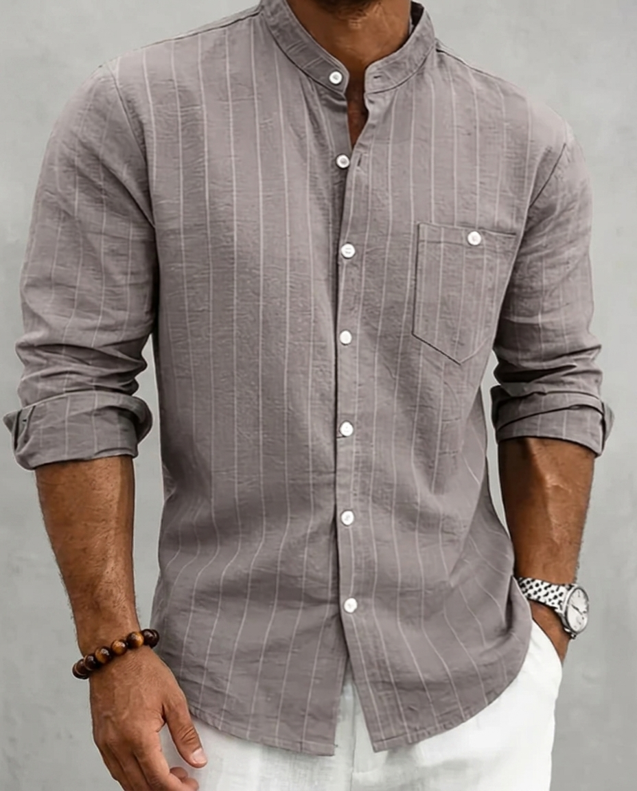 Camicia Uomo a Righe Retro Manica Lunga con Revers